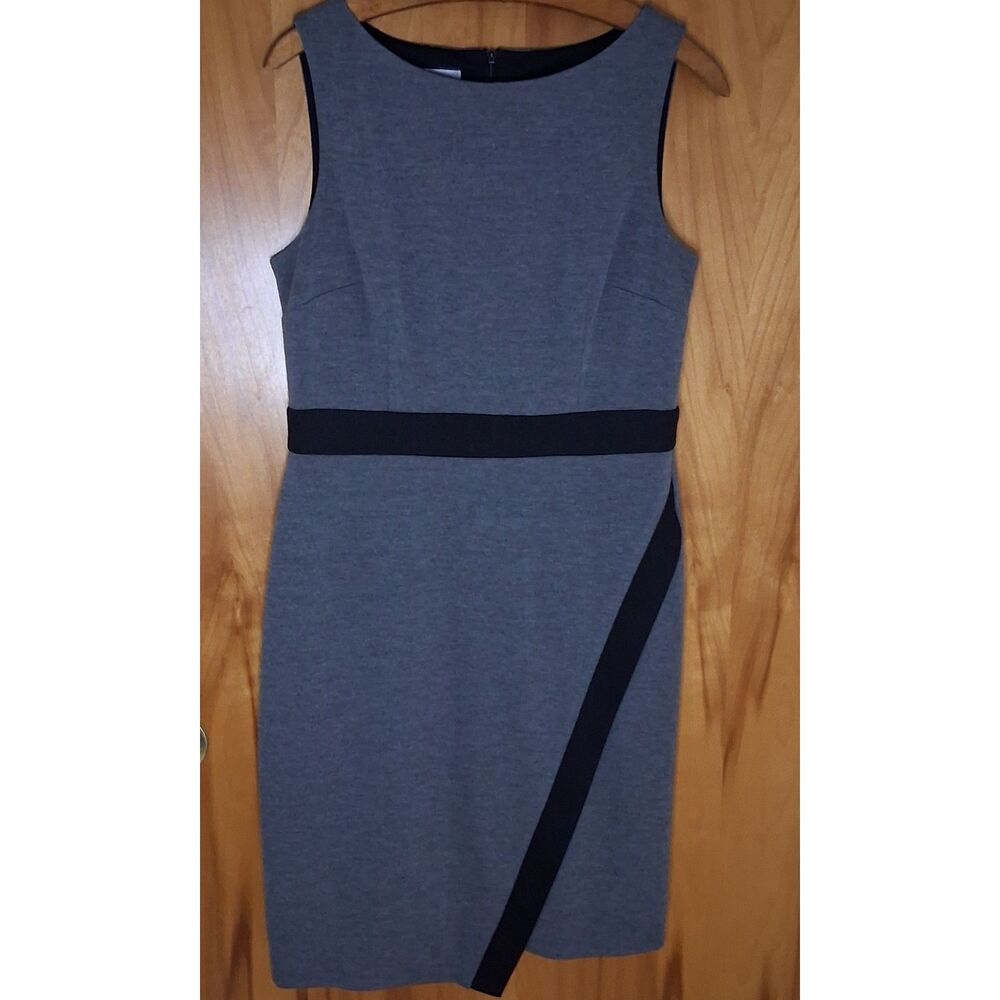 London Times Womens Sz 10 Dress Gray Black Colorblock Sleeveless Sheath Workwear
